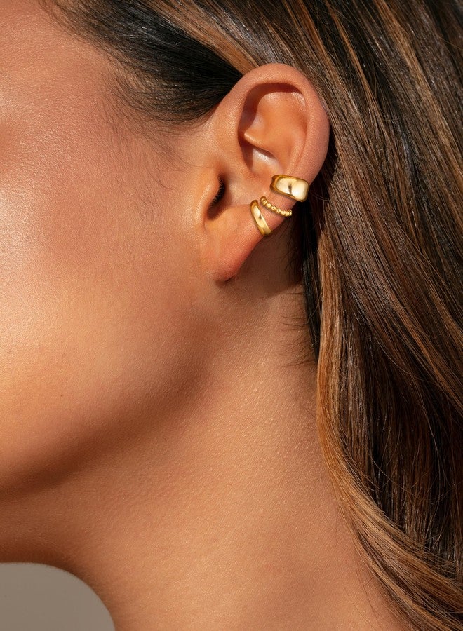 Moodear Chunky/Thin 3Pcs Ear Cuffs Non Piercing - Dainty 14K Gold Plated Cuff Hoop Huggie Earring Trendy Ear Cuff for Women Cartilage - Image 4
